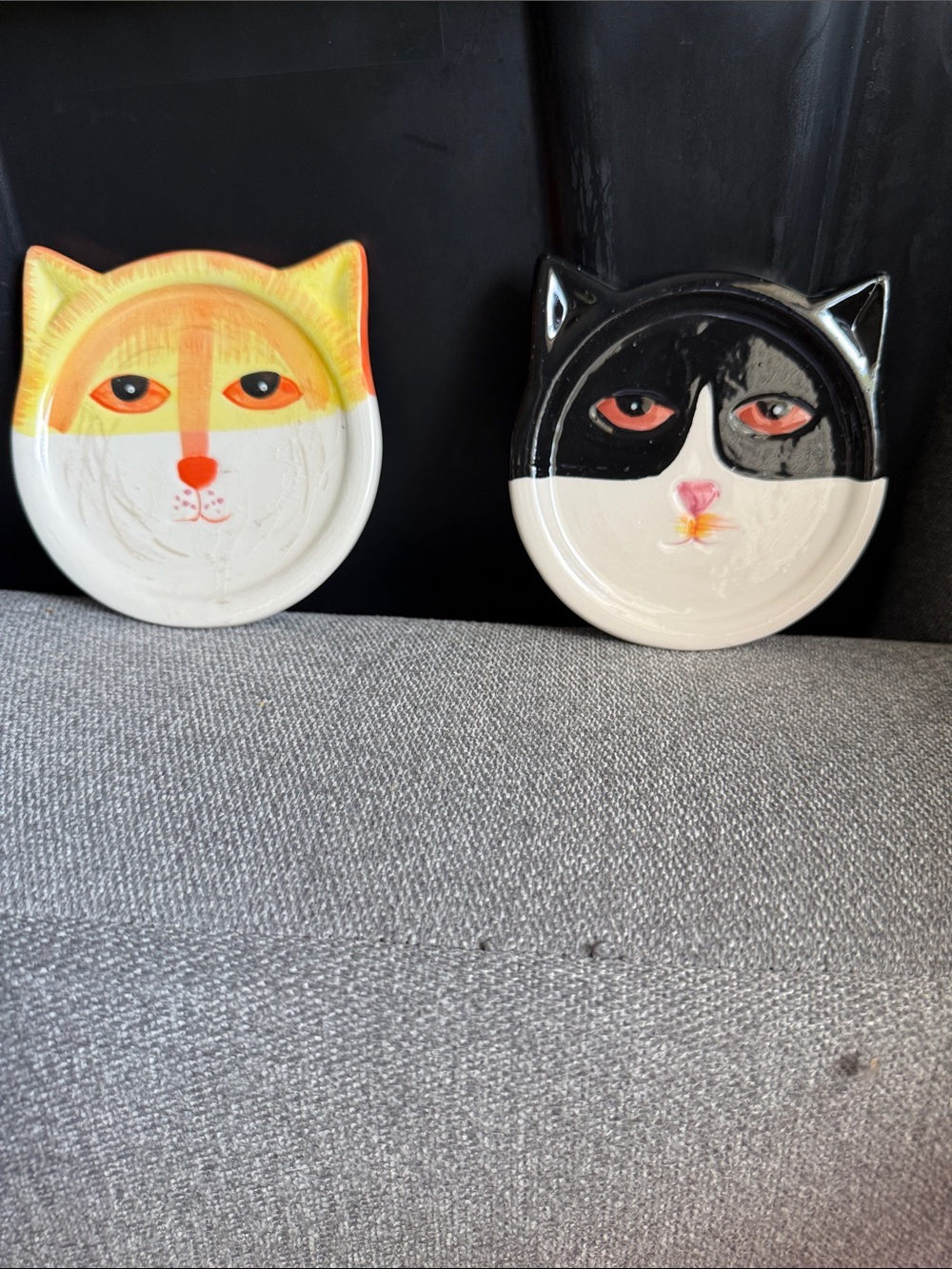 Handmade Ceramic Cat Accent (small) Plate - Yellow & Black 4in x 4in